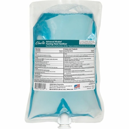 Betco Clario C3 Advanced Alcohol Foaming Sanitizer, 1,000 mL Bag, Citrus Scent, 6PK 7952900