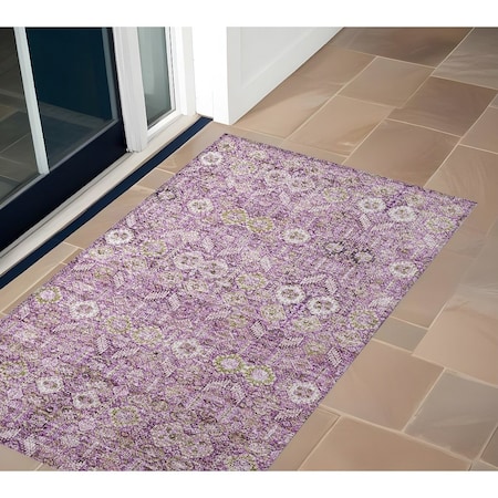 Homeroots 2' X 3' Lavender and Ivory Floral Washable Non Skid Indoor Outdoor Area Rug 564338