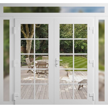 Vdomdoors Front Exterior Prehung Metal-Plastic Double Doors Clear Glass / MANUX 8100 White Silk / Office Comm MANUX8100DEXD-WS-W16+72+16xH80+14-LH-I