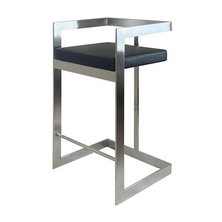 Homeroots 26" Black and Silver Faux Leather and Metal Low Back Counter Height Bar Chair 555099