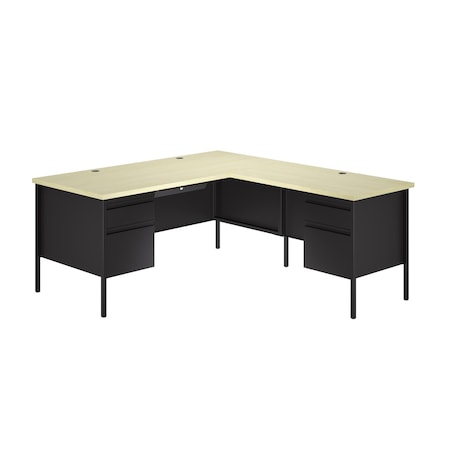 Hirsh Corner Office Desk W/ Right-Hand Return, 72 in D X 29.5 in H, 66 in W X Black / Maple 24975