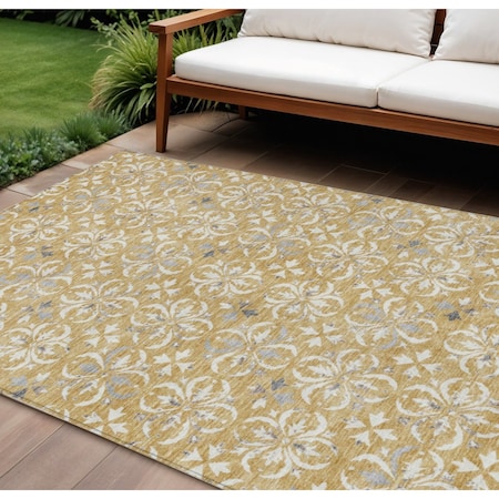 Homeroots 8' X 10' Gold Gray And Beige Floral Washable Indoor Outdoor Area Rug 595952