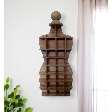 Homeroots 18" Brown Wood Novelty Shape Multi Compartment Wall Mount Accent Shelf 634518