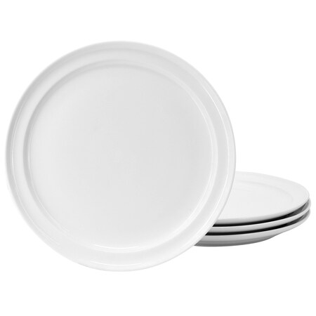 Martha Stewart 10.8 Inch Fine Ceramic Rimmed 4 Piece Dinner Plate Set in White 130155.01