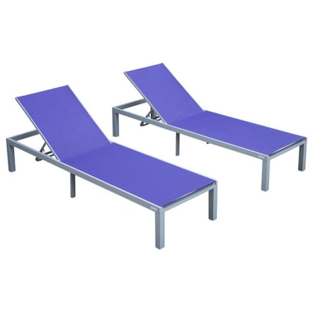 Leisuremod Marlin Patio Chaise Lounge Chair with Grey Aluminum Frame, Navy Blue, 2PK MLGR-77NBU2