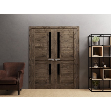 Sartodoors Solid French Double Doors 36 x 80in, Veregio 7588 Cognac Oak W/ Black Glass VEREGIO7588DD-AKA-36