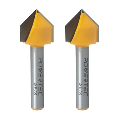 Powertec 90 Degree V-Groove Router Bit, 5/8 in. Cutting Diameter, 1/4 in. Shank, 5/8 in. Depth, 2PK 73043-P2N