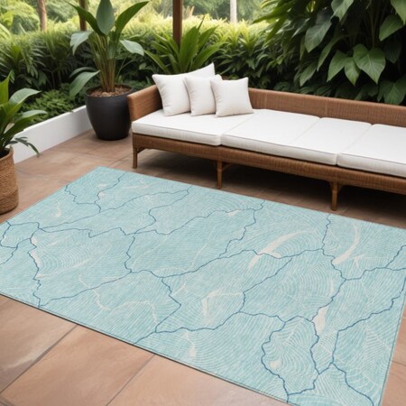 Homeroots 10' X 14' Aqua And Ivory Abstract Washable Indoor Outdoor Area Rug 601025