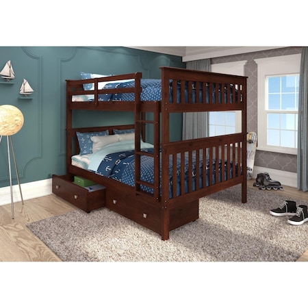 Donco Kids PD-123-3CP-505 Full Over Full Mission Bunk Bed with Storage Drawers - Cappuccino PD_123_3CP_505