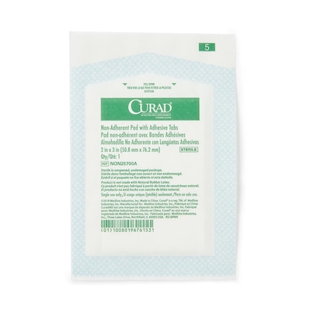 Medline Sterile Nonadherent CURAD Pad with Adhesive Tabs, 2in x 3in, 100PK NON25700AZ