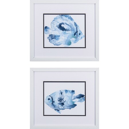 Homeroots Set Of 2 Blue Watercolor Fish A Framed Art, 2PK 387735
