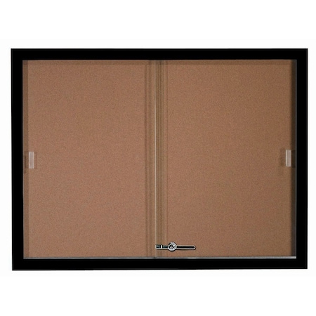 Aarco Enclosed Bulletin Board w/ Al Frame Sliding Doors, Powder Coated Black, 36''Hx48''W SBC3648BK