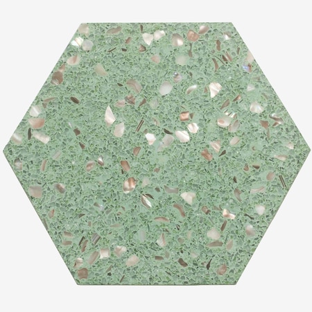 Apollo Tile Amalfi 9x8 in. Mint Green with Copper flecks Glossy Shell, Terrazzo Hexagon Tile, 5PK APLAQT8801HXGRN