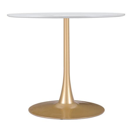 Homeroots 35" White And Gold Rounded Steel Pedestal Base Dining Table 386246