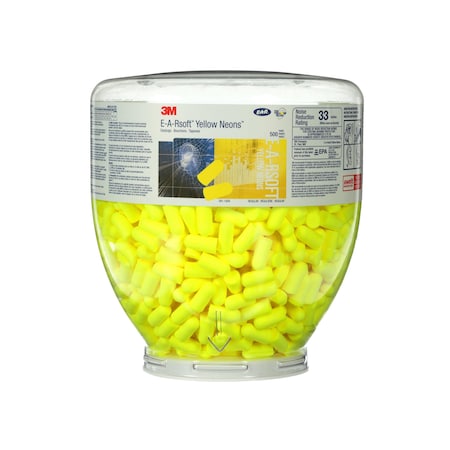 3M E-A-Rsoft Uncorded Ear Plug Dispenser Refill, Yellow Neons, Bullet Shape, NRR 30 dB, 500 Pairs 391-1004