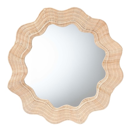 Bali & Pari Hasana Coastal Scalloped Natural Rattan Round Accent Wall Mirror 256-14155-ZORO