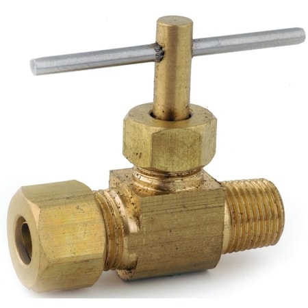 Anderson Metals Straight Needle Shut-Off Valve, 1/4 x 1/8 in Connection, Compression x MIP, Brass Body 759101-0402