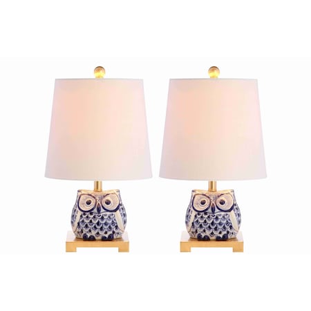 Jonathan Y Justina 16" Ceramic Mini Table Lamp, Blue/White, 2PK JYL3014A-SET2