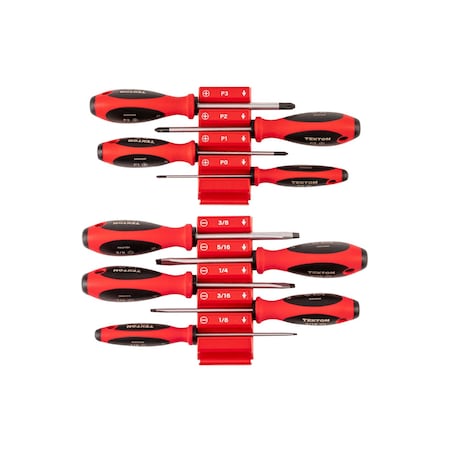 Tekton Phillips and Slotted Screwdriver Set w/Red Modular Organizers-4in Shanks, 9pc (#0-#3, 1/8-3/8 in.) DWZ90113