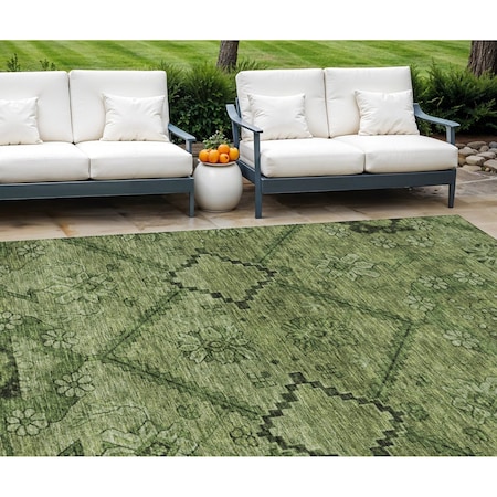 Homeroots 9' X 12' Olive Green Fern Green And Artichoke Green Floral Washable Indoor Outdoor Area Rug 588904