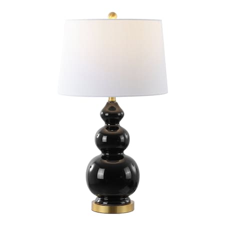 Jonathan Y Bowen 27.5" Contemporary Transitional Ceramic Gourd LED Table Lamp, Black/Brass Gold JYL4023C