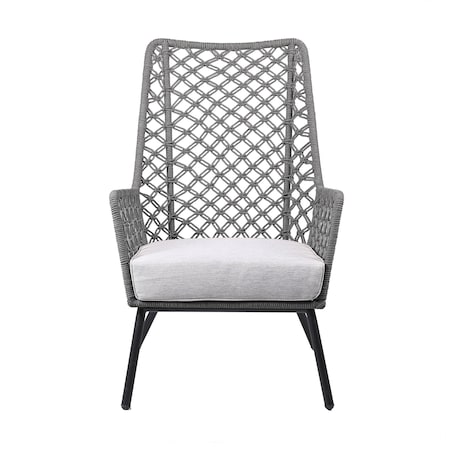 Homeroots 26" Gray and Black Steel Indoor Outdoor Dining Chair with Gray Cushion 490229