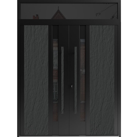 Vdomdoors Aluminum Double Doors Dekton 0163 Ardesia Nero Top Transom Entry Door Painted (W72xH92) Right hand DEKTON0163DEXD-ARD-W72xH96+12-RH-I