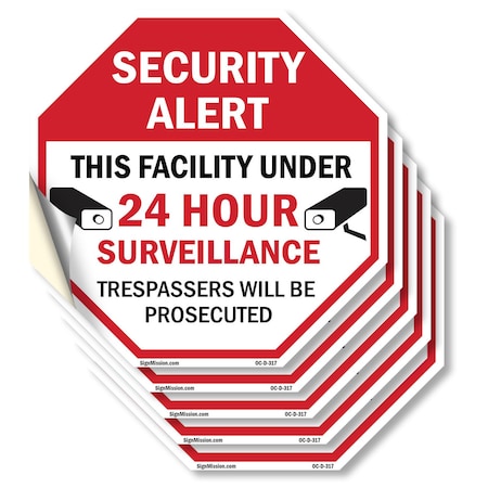 Signmission Security Alert This Facility Under, 6 inch X 6 inch, Vinyl Decal, 5PK OC-D-5PACK-6-317