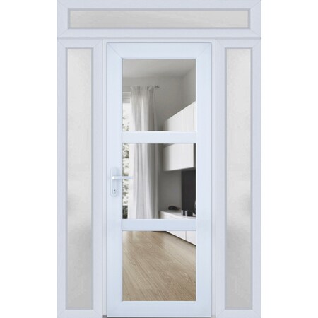 Vdomdoors Front Exterior Prehung FiberGlass Door Clear Glass See-through / Manux 8555 White Silk Clear Glass MANUX8555EXD-WS-W30 x H80-LH