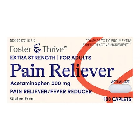 Foster & Thrive Extra Strength Pain Relief Acetaminophen 500 mg Caplets, 100PK 70677113802