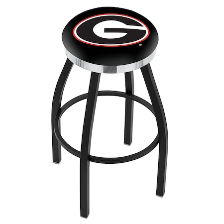 Holland Bar Stool Co 36" Blk Wrinkle Georgia "G" Swivel Bar Stool, Chrome Ring L8B2C36GA-G