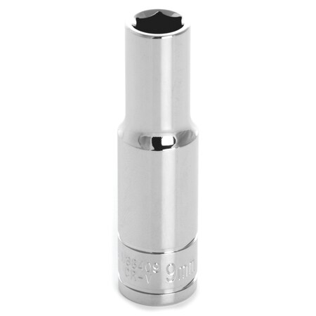 Perform Tool Socket 3/8 In Drive; 9 mm; Metric; Deep Socket; 6 Point; Polished Nickel Chrome Plated; Vanadium W38409