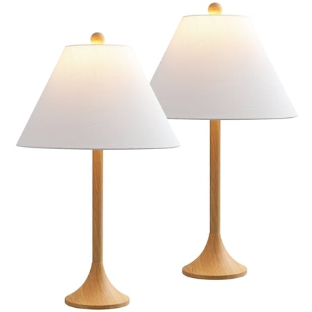 Jonathan Y Albie 25" Modern Coastal Iron Column LED Table Lamp, Brown Wood Finish, 2PK JYL5507A-SET2