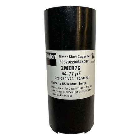 Dayton Motor Start Capacitor, 64-77 MFD, 220-250V 2MER7