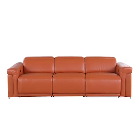 Homeroots 100" Camel Top Grain Leather Reclining Metal USB Sofa 720433