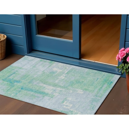 Homeroots 3' X 5' Sky Blue And Blue Abstract Washable Indoor Outdoor Area Rug 609220