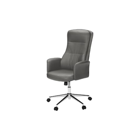 Monarch Specialties Office Chair, Swivel, Adjustable Height, Armrests, Ergonomic, Work, Grey Leather Look, Chrome Metal I 7375