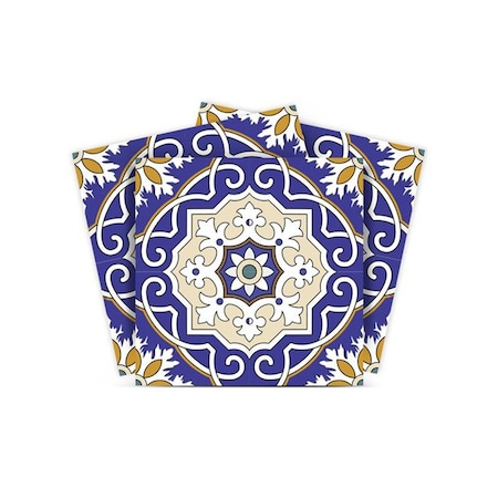 Homeroots 7" X 7" Blue White and Gold Mosaic Removable Tiles 399833