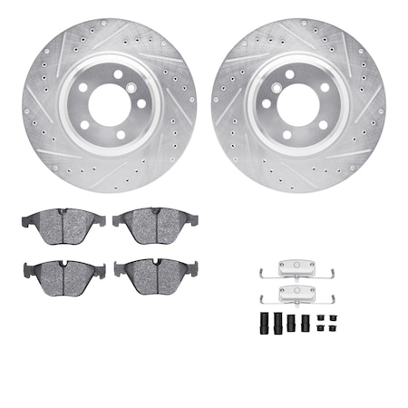Dynamic Friction Co DFC Rotors-Drilled & Slotted-Silver w/ EURO 5000 Ceramic Brake Pads Incl Hdw 7612-31072