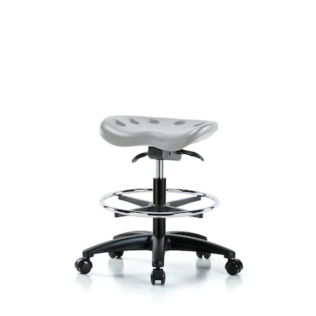 Blue Ridge Ergonomics Poly Tractor Sit-Stand Stool - Medium Bench Height with Chrome Foot Ring & Casters in Gray Poly PTMBSO-RG-CF-RC-GRY
