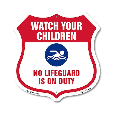 Signmission Pool Safety Shield Sign Attention Watch, 12 Inch X 12 Inch, Plastic Sign SHI-P-12-430