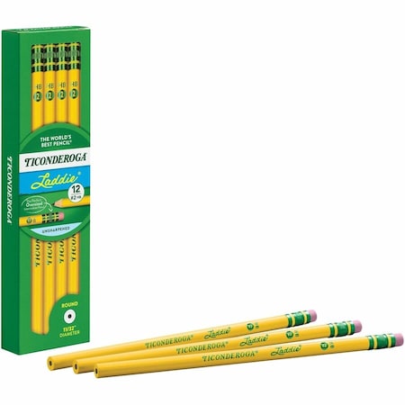 Dixon Ticonderoga Laddie Woodcase Pencil With Eraser, Yellow Barrel, Dozen 13304