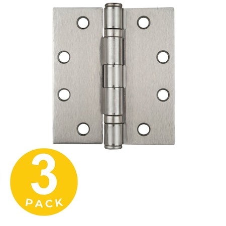 Global Door Controls 4.5 in. x 4 in. Satin Nickel Full Mortise Squared Ball Bearing Hinge with Removable Pin , 3PK CP4540BB-US15-M