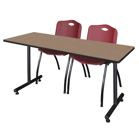 Regency Kobe T-Base Training Seminar Table W/ 2 M Stack Chairs, 60 in W, 24 in L, Noble Oak MKTRCT6024NO47BY