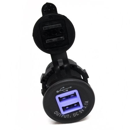 Race Sport Lighting Round Socket-Sized Dual-Port Usb W/ Blue Led Backlighting RS50884