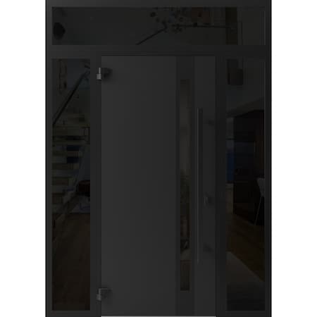 Vdomdoors Front Exterior Prehung Steel Door, Ronex 1033 Teak, W12+36+12" x H80+16", Right hand Inswing RONEX1033EXD-OAK-W12+36+12 X H80+16-RH-I