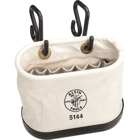 Klein Tools Canvas Bucket, Aerial Oval Tool Bucket with Hooks, Molded Polypropylene Bottom, 15 Pockets 5144