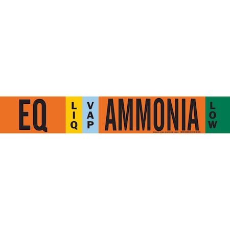 Brady EQ LIQVAP AMMONIA LOW Pipe Marker, 2.25in H x 14in W, Fits Pipes 2.5in Dia. Thru 7.875in Dia. 145853