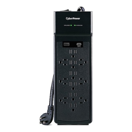 Cyberpower Outlet Strip, Black, 12 in, 12 Outlets P1208UC15BK