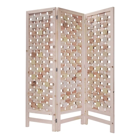 Homeroots 72" Pink Solid Wood Folding Three Panel Screen Room Divider 376799